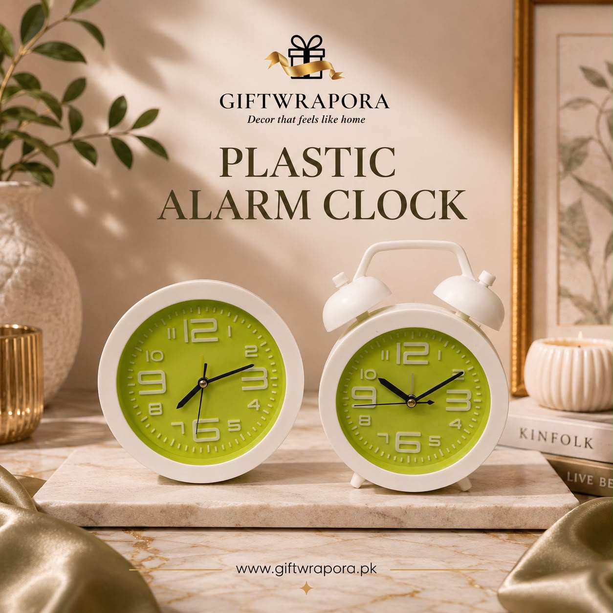 Modern Plastic Desk Alarm Clock Silent Sweep Quartz Movement Luminous Green Dial Bedside Table Nightstand Home Decor