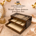 3-Drawer Wooden Jewellery Box with Clear Top