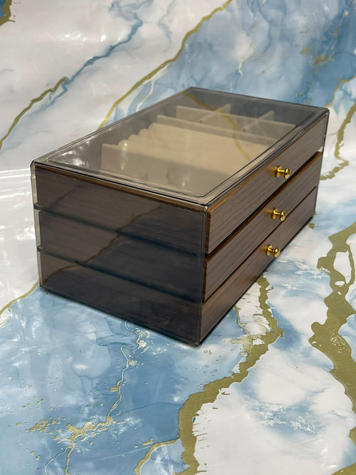 3-Drawer Wooden Jewellery Box with Clear Top