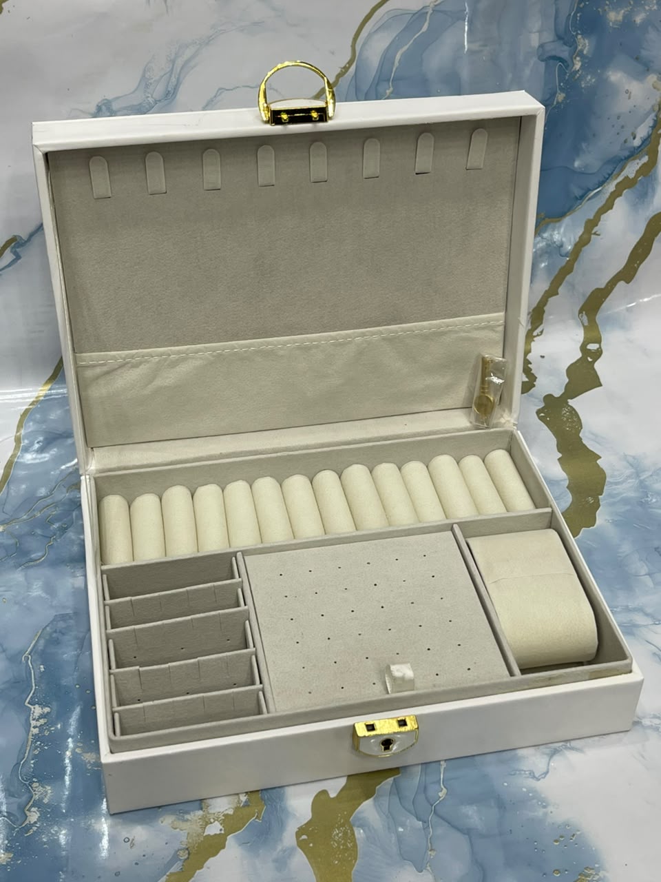 Key Lock Artificial Leather Jewellery Box Storage Organizer Case Rings Necklaces Earring Display Trunk Container Vanity Decor