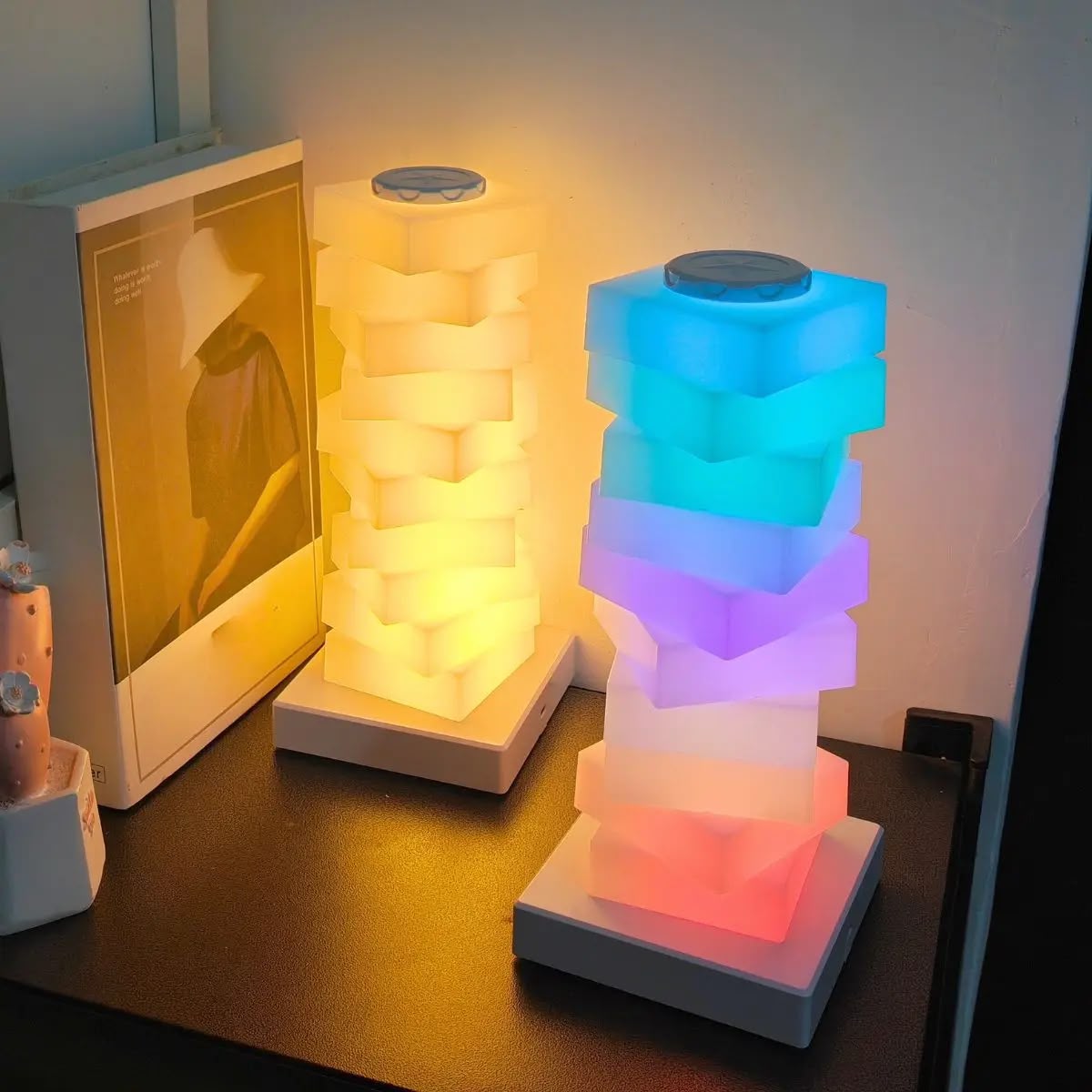 Modern Geometric Triangle Touch LED Lamp White and RGB Color Changing Rechargeable Bedside Table Ambient Nightstand Light