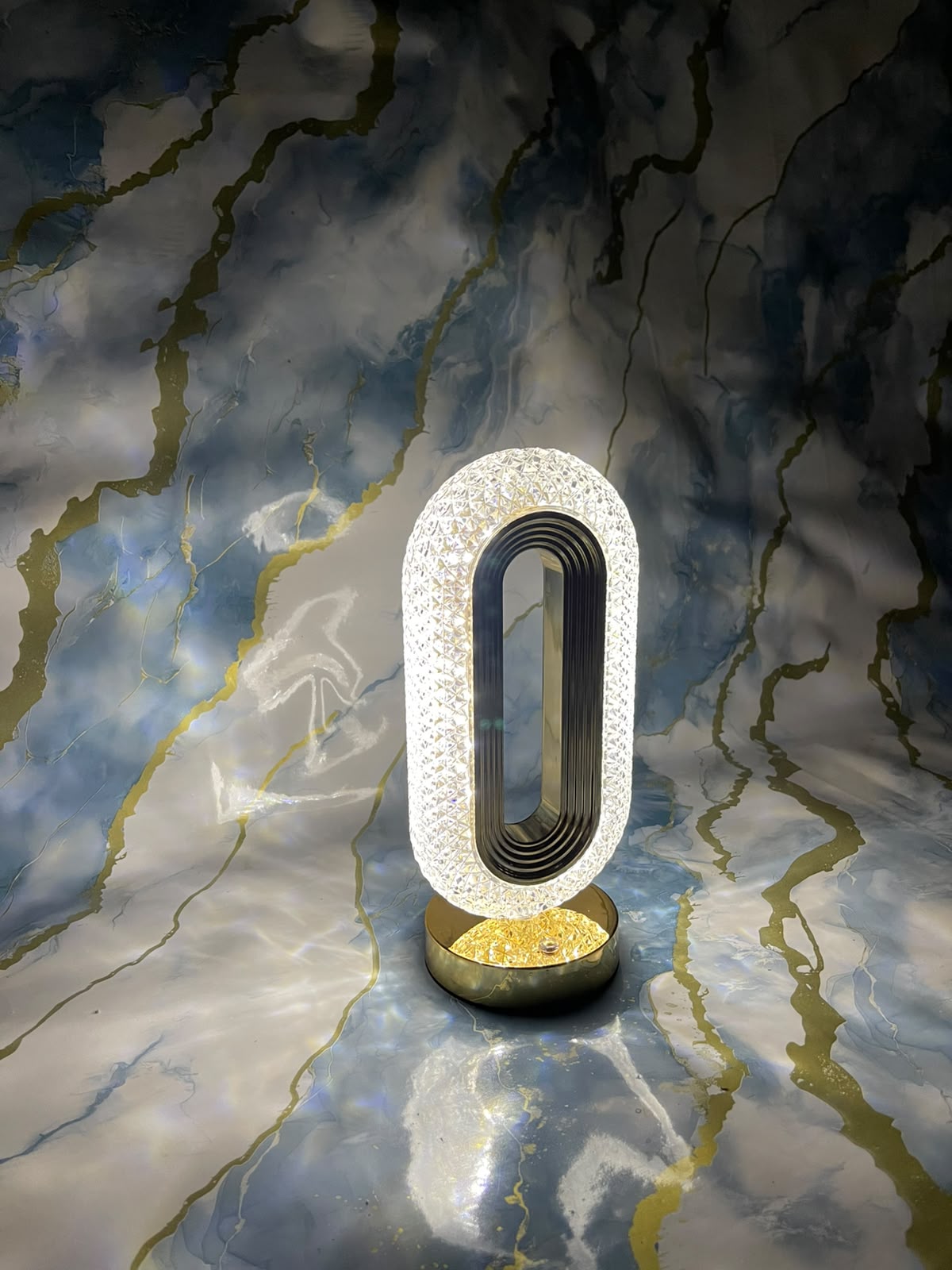 Modern Oval Crystal LED Table Lamp 3 Color Lighting Touch Control Rechargeable Bedside Nightstand Light Home Decor