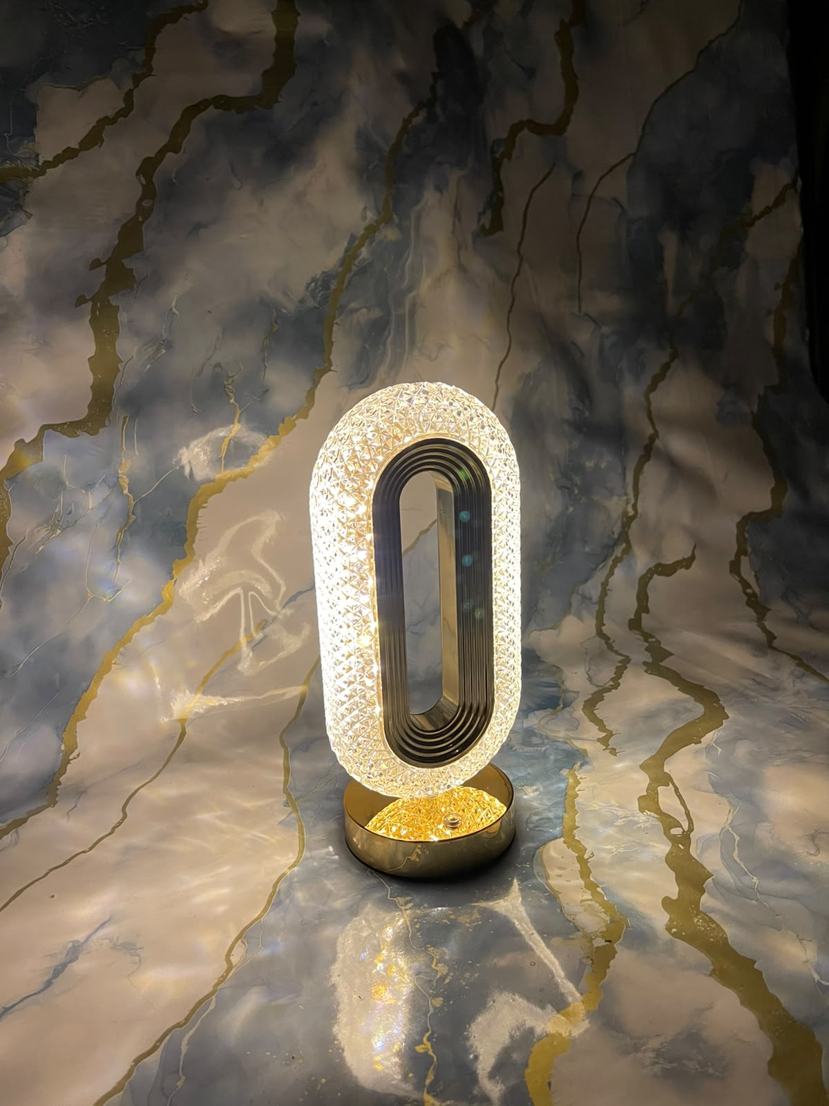 Modern Oval Crystal LED Table Lamp 3 Color Lighting Touch Control Rechargeable Bedside Nightstand Light Home Decor