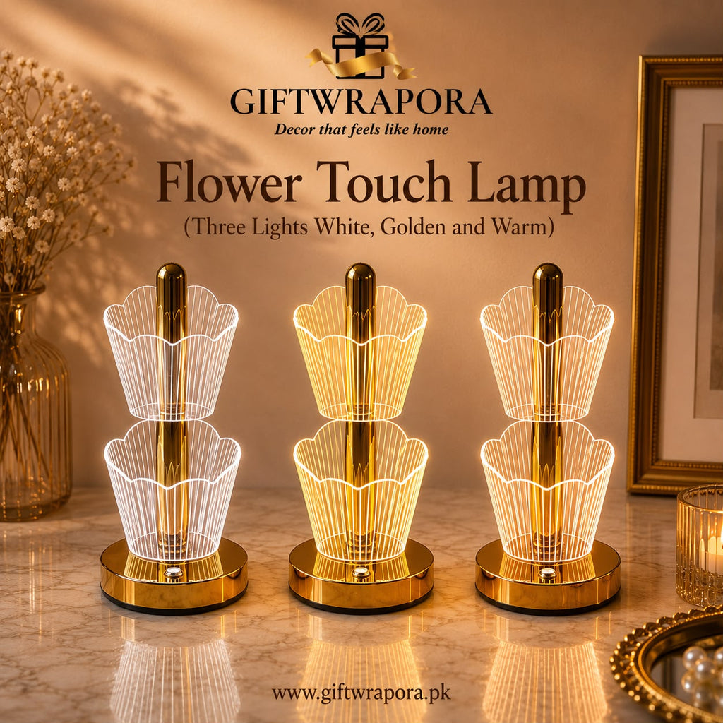 Modern Crystal Flower LED Table Lamp 3 Color Lighting Touch Control Rechargeable Bedside Nightstand Light Home Decor