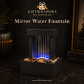 Modern Mirror Water Fountain Tabletop Indoor Waterfall Blue LED Light River Rocks Home Living Room Desk Decor