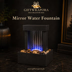 Modern Mirrored Tabletop Water Fountain with Blue LED Light