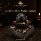 Modern Sphere Tabletop Water Fountain with Natural River Rocks