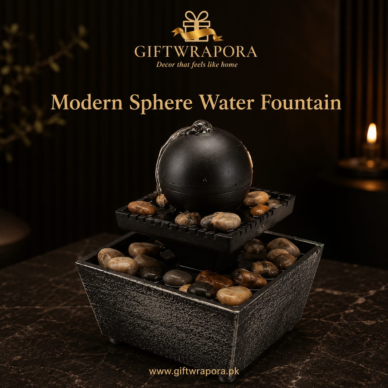 Modern Sphere Tabletop Water Fountain Indoor Tiered Waterfall River Rocks Home Living Room Desk Office Decor Gift