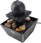 Modern Sphere Tabletop Water Fountain with Natural River Rocks