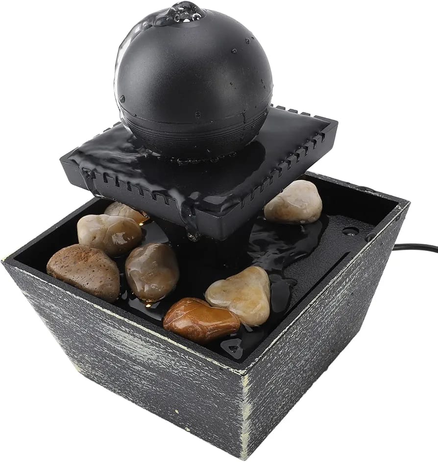 Modern Sphere Tabletop Water Fountain Indoor Tiered Waterfall River Rocks Home Living Room Desk Office Decor Gift