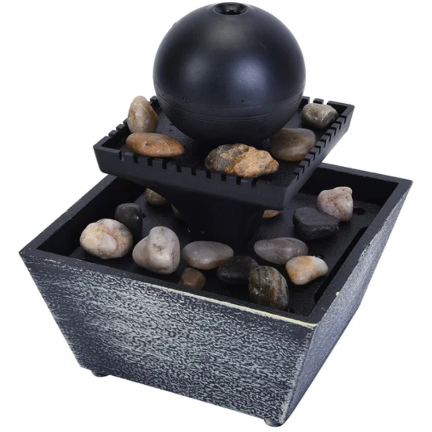 Modern Sphere Tabletop Water Fountain Indoor Tiered Waterfall River Rocks Home Living Room Desk Office Decor Gift