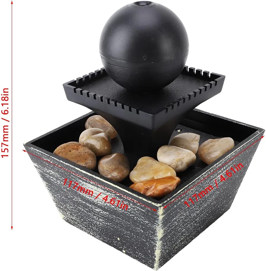 Modern Sphere Tabletop Water Fountain Indoor Tiered Waterfall River Rocks Home Living Room Desk Office Decor Gift