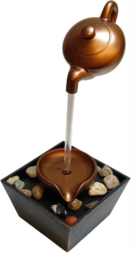 Modern Floating Teapot Water Fountain Tabletop Indoor Waterfall LED Lighting Natural Stones Home Desk Office Decor