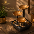 Modern 3-Leaf Golden Tabletop Water Fountain with LED Light