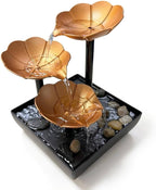 Modern 3-Leaf Golden Tabletop Water Fountain with LED Light