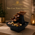 Modern Tier Core Water Fountain Tabletop Indoor Waterfall Bronze Bowls Natural Stones Home Desk Office Relaxing Decor