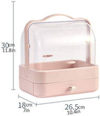 Compact Capsule Cosmetic Organizer with Clear Lid & Drawer