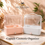 Compact Capsule Cosmetic Organizer with Clear Lid & Drawer