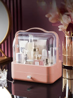 Compact Capsule Cosmetic Organizer with Clear Lid & Drawer
