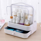 Compact Capsule Cosmetic Organizer with Clear Lid & Drawer