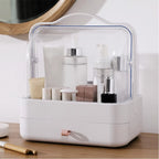 Compact Capsule Cosmetic Organizer with Clear Lid & Drawer